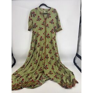 AKS Clothing Boho Floral Green Red Print Maxi Dress Size‎ M India Style
